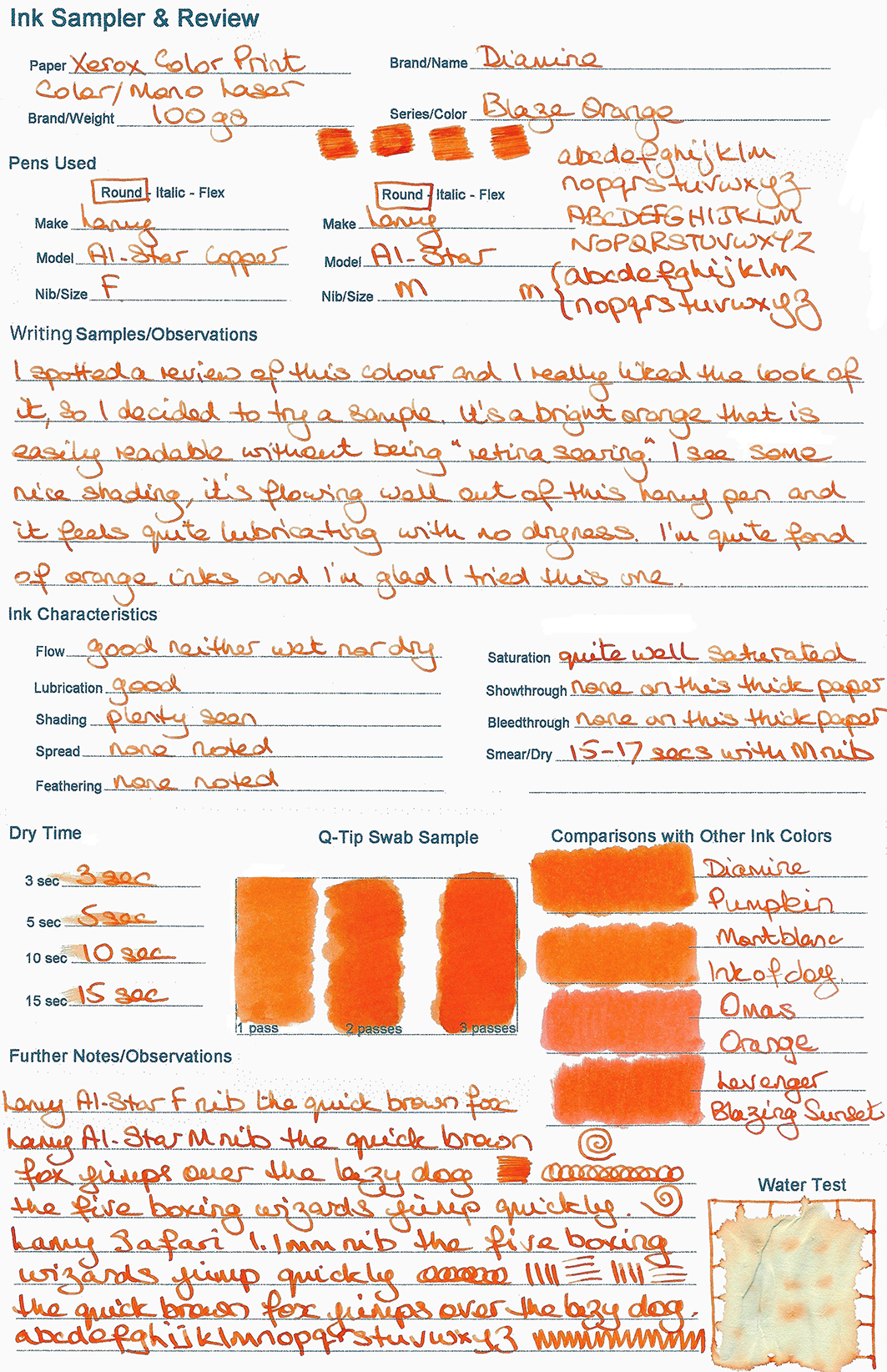 orange ink pens