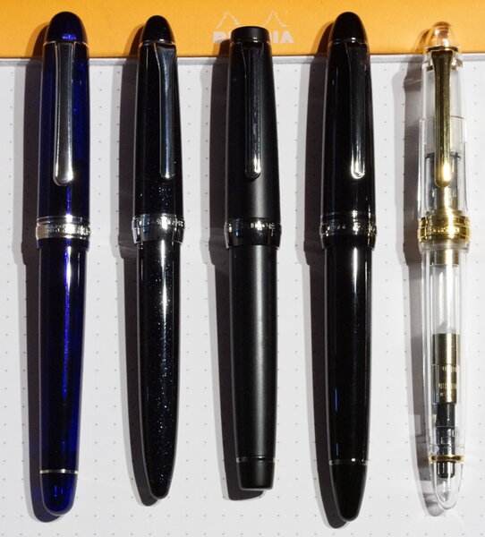 Size comparison of Sailor Procolor, ProGear, Profit21 and Proske (capped)