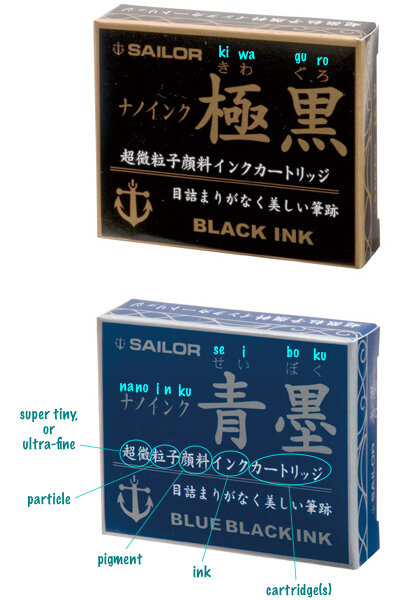 Old retail packaging for Sailor Nano ink cartridges