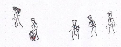 Reducing the sailors to stick figures, for comparison