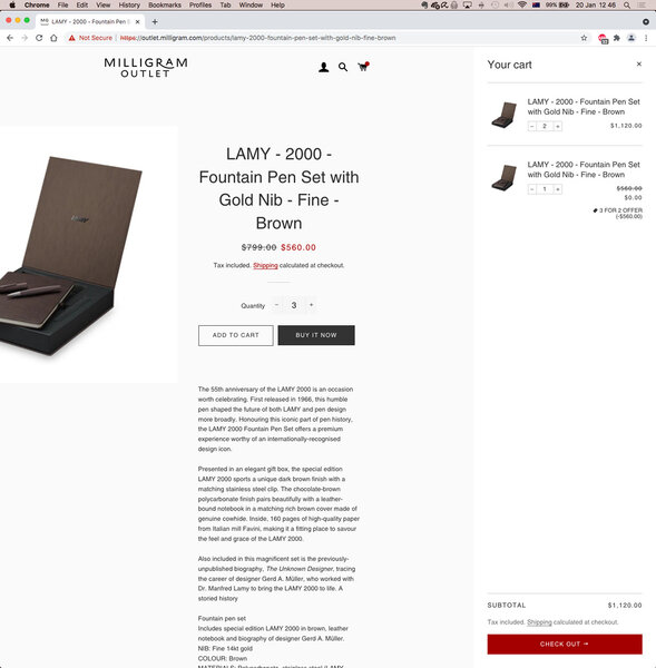 Milligram Outlet 3-for-2 offer applied to Lamy 2000 Brown LE