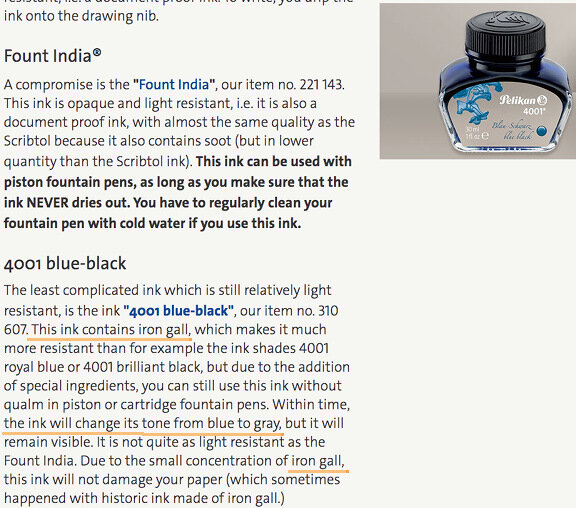 Pelikan stated that 4001 Blue-Black is iron-gall ink