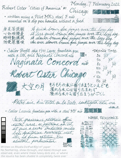 Robert Oster Chicago ink review sheet