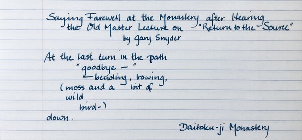 Saying Goodbye at the Monastery, by Gary Snyder