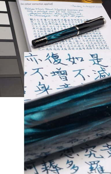 Pelikan M205 Petrol-Marbled writing in J. Herbin Bleu Austral