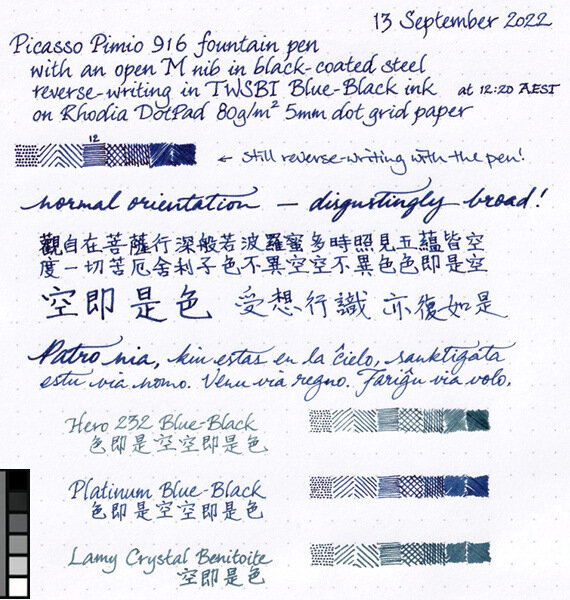 TWSBI Blue-Black ink writing sample (scan)