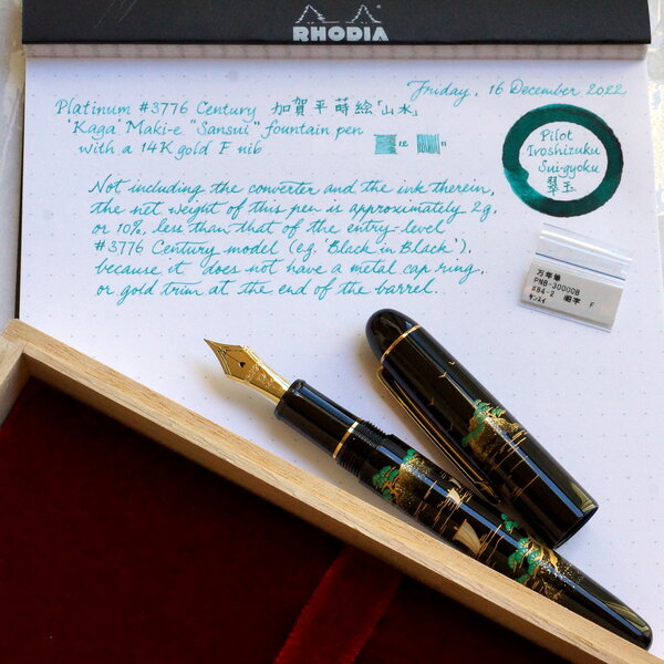 Platinum #3776 Century 'Sansui' writing sample in Pilot Iroshizuku Sui-gyoku