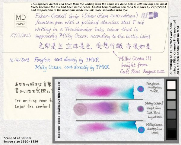 Chromatography of Troublemaker Inks colour in question, 2nd round (scan)