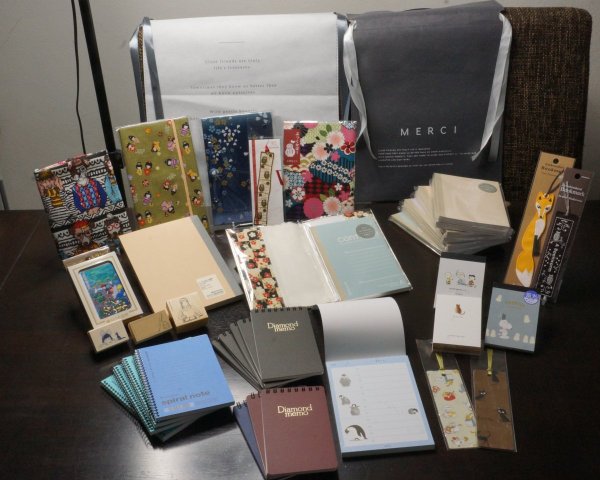 Stamps, bookmarks, paper products and fabric covers acquired on Tokyo trip 2023.jpg