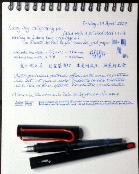 Lamy Joy with 1.1 nib writing sample