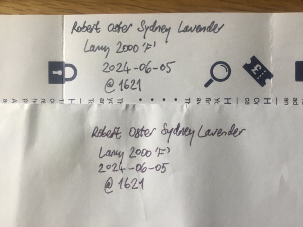 Robert Oster Signature Sydney Lavender - colour variation on paper & on envelope.jpeg