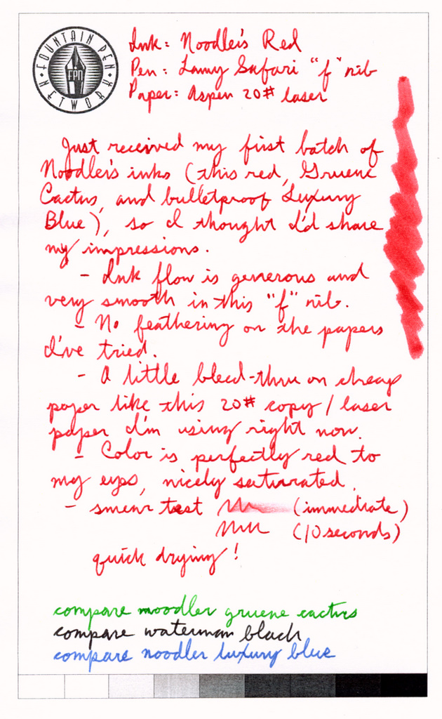 Noodlers Ink Review – Reds – FOUNTAIN PEN INK ART