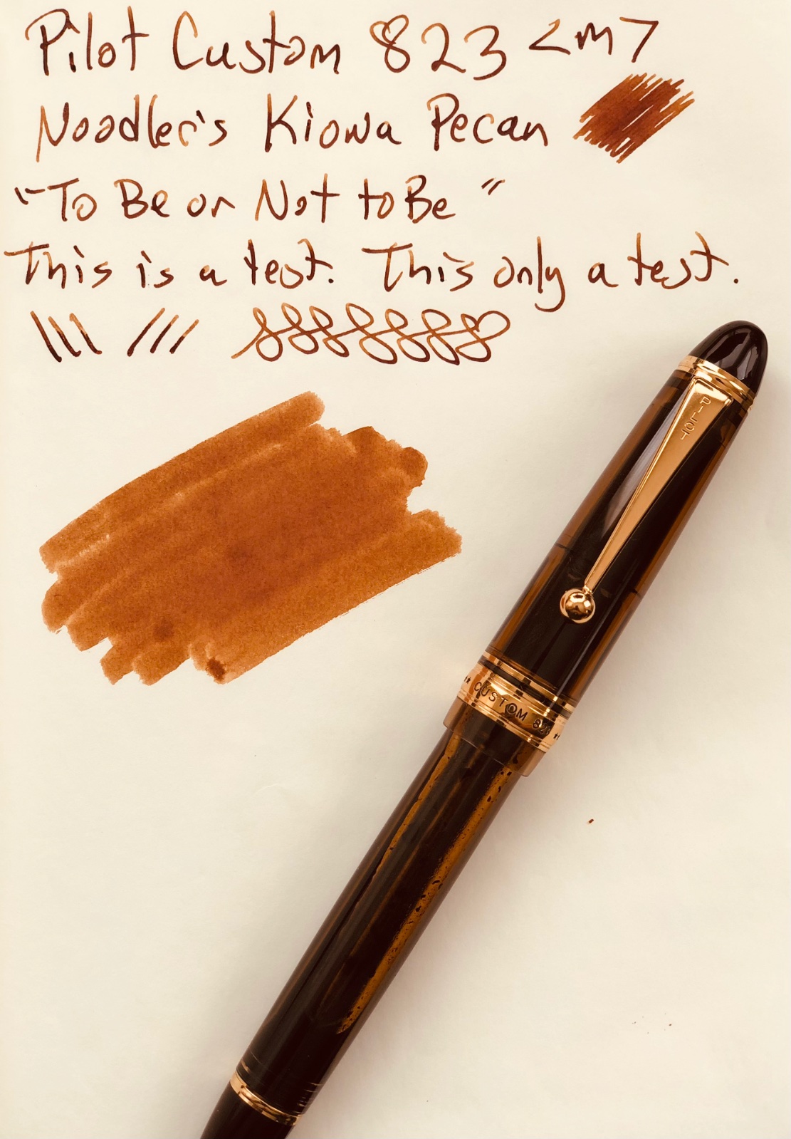 Pilot Custom 823 Amber (medium) ink matched with Noodler's Kiowa