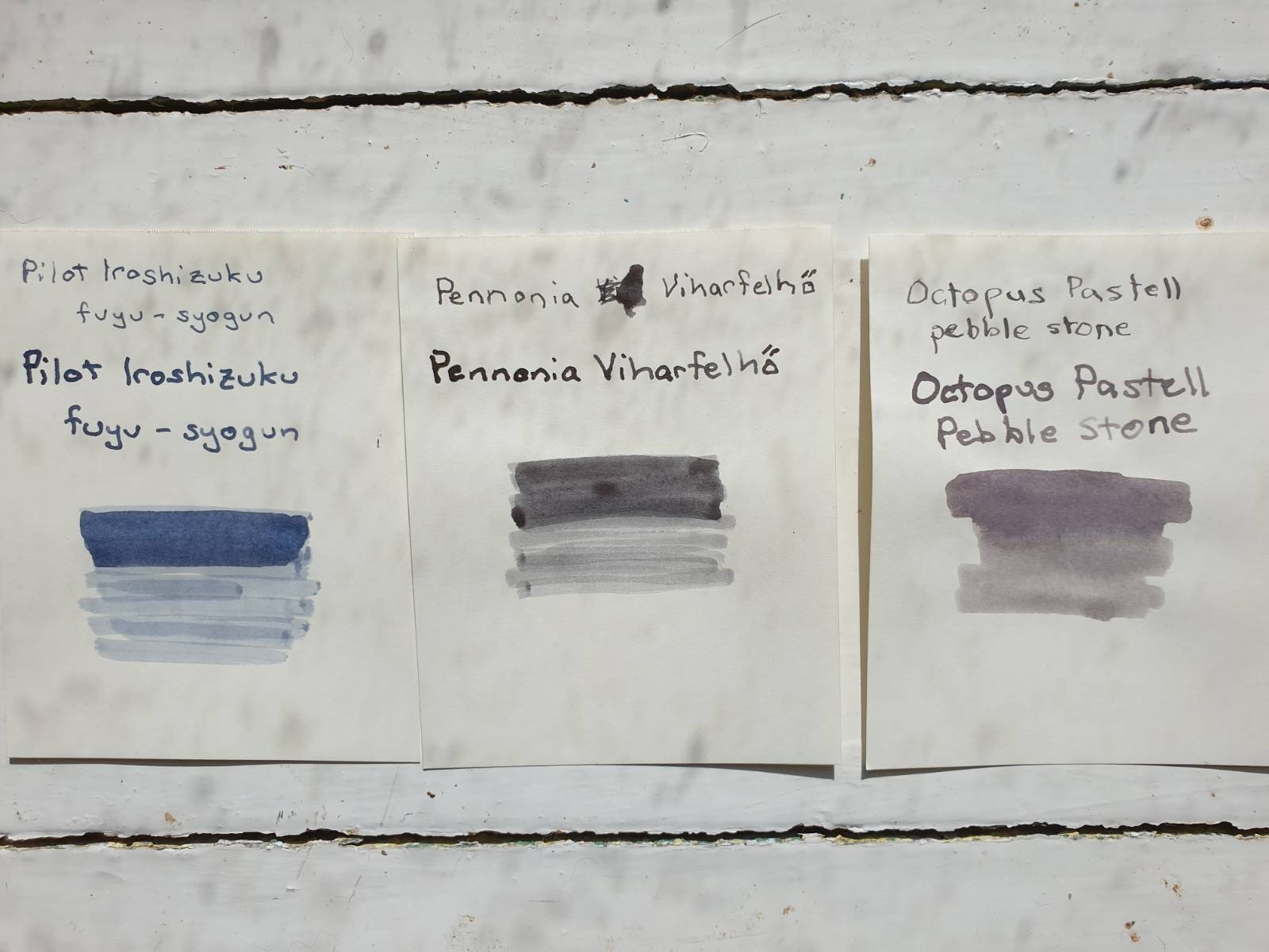 Pennonia Viharfelho (compared to Octopus Pastell pebble stone, Pilot  Iroshizuku fuyu-syogun) - Ink Comparisons - The Fountain Pen Network